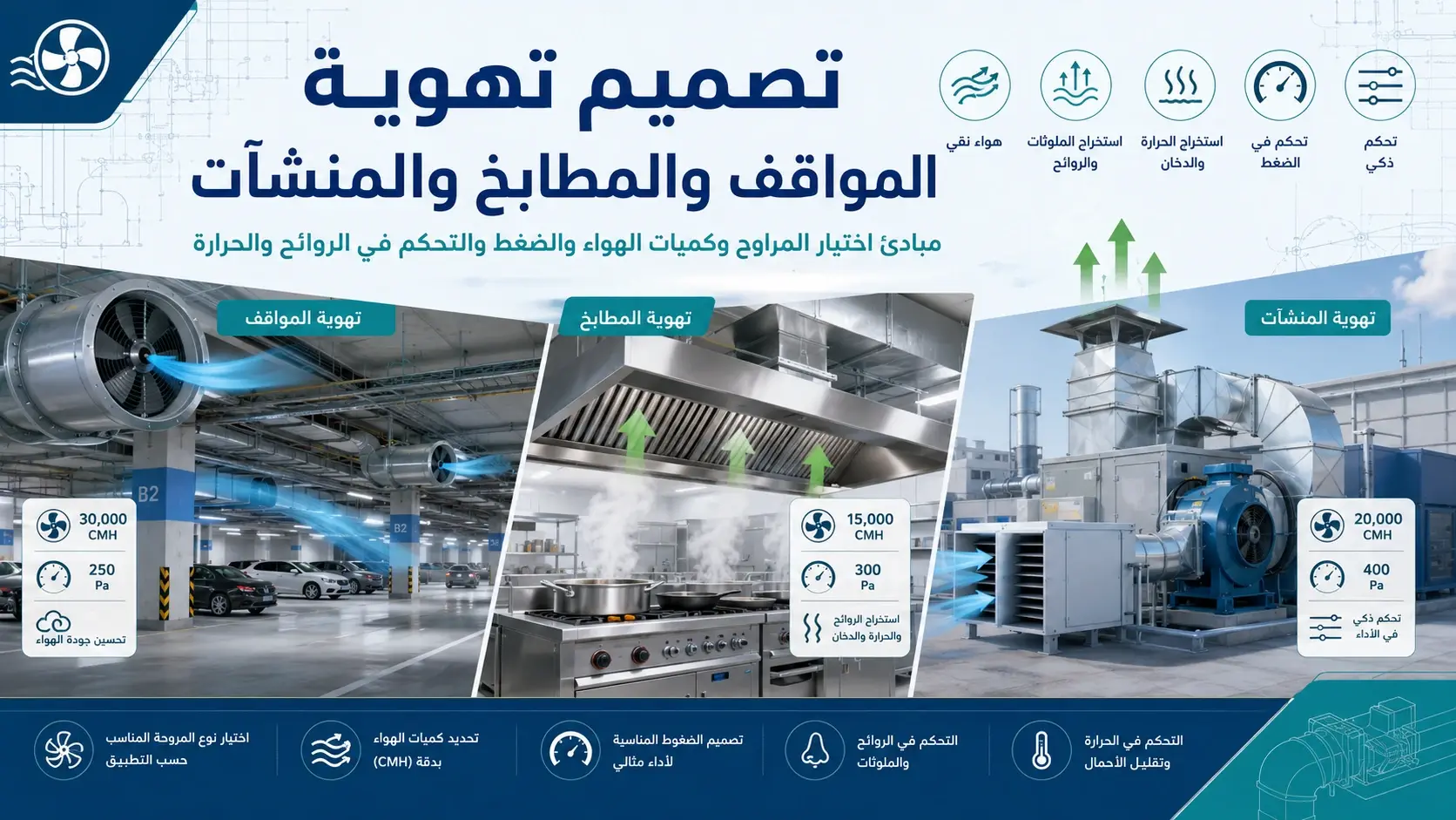 تصميم تهوية المواقف والمطابخ والمنشآت